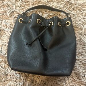 Nordstrom Black Leather Drawstring Bucket Bag